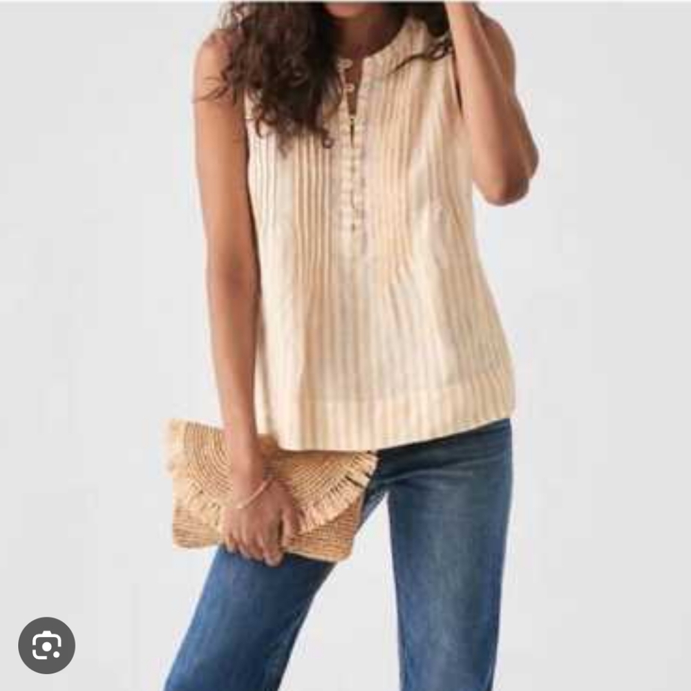 Faherty Isha Top Yellow Stripe Linen - Picture 2 of 8